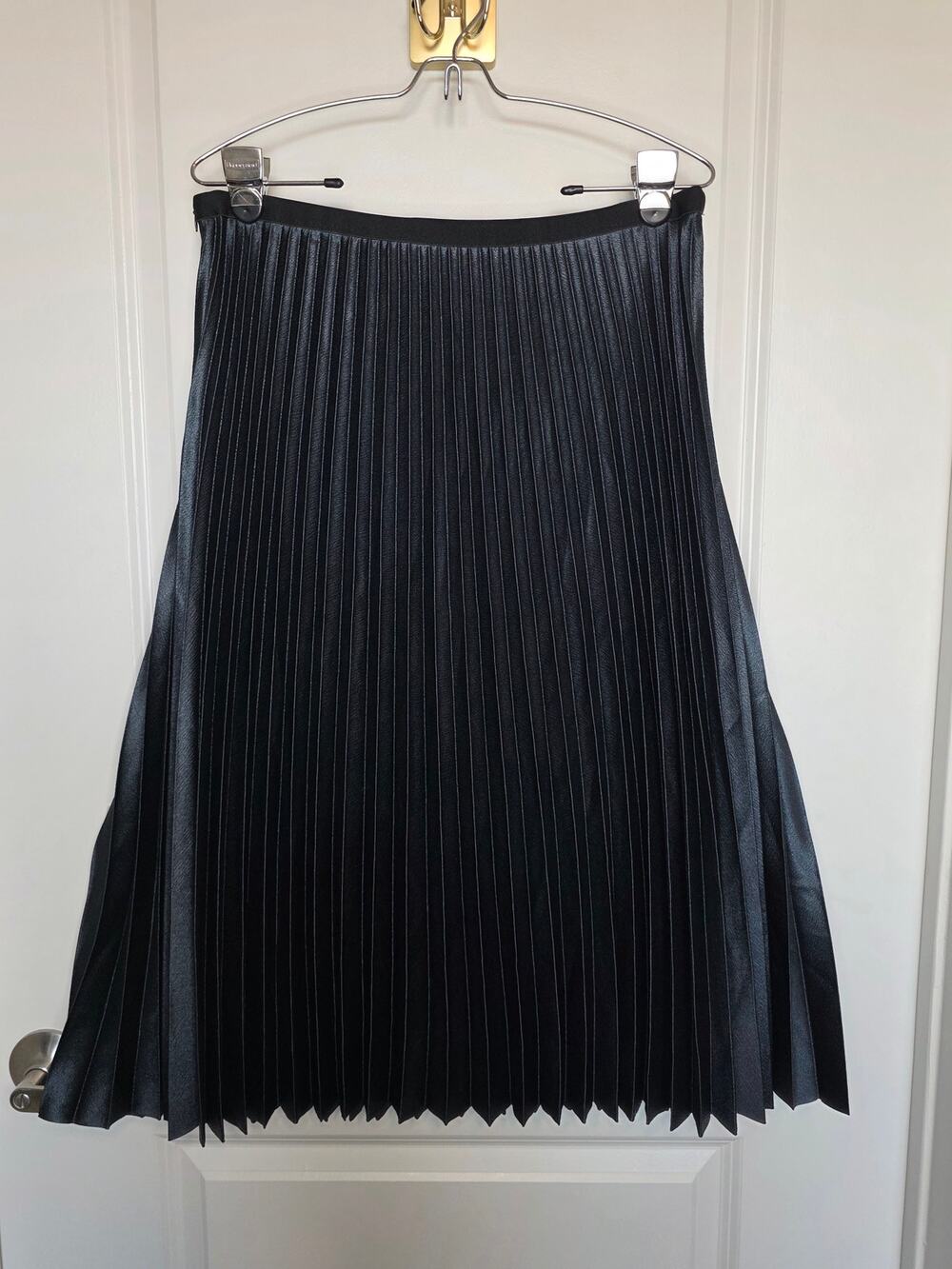 Zara Metallic Navy Blue Pleated Midi Skirt